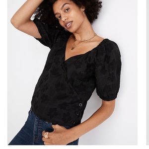 Madewell Puff Sleeve Wrap Top in Floral Jacquard, S.
